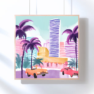 Miami Pastels Unordentliche Aquarellmalerei Poster