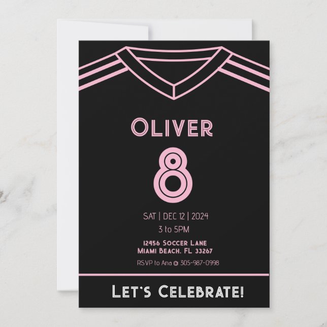 Miami Pink und Black Soccer Party Einladung zum Ge (Vorderseite)