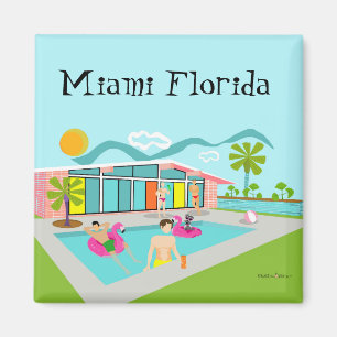Miami Retro Schwule Pink Flamingo Pool Party Magnet