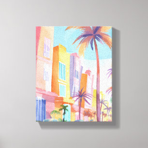 Miami Road   Farbige Straße Aquarell Leinwanddruck