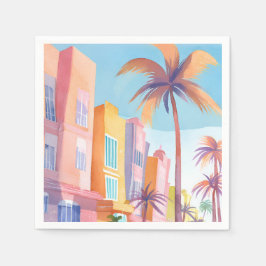 Miami Road | Farbige Straße Aquarell Serviette