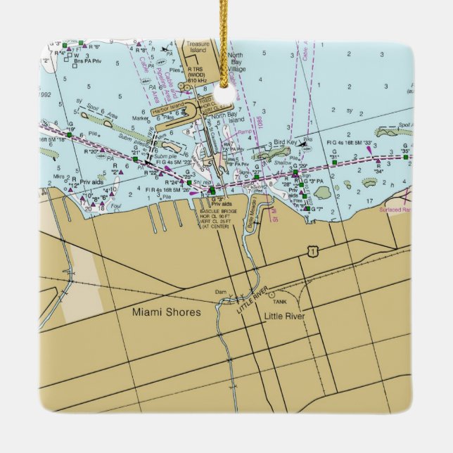 Miami Shores Nautical Chart Keramikornament (Rückseite)