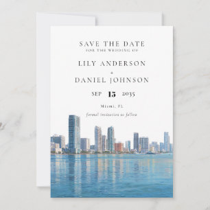 Miami-Skyline-Aquarell-Zielhochzeit Save The Date