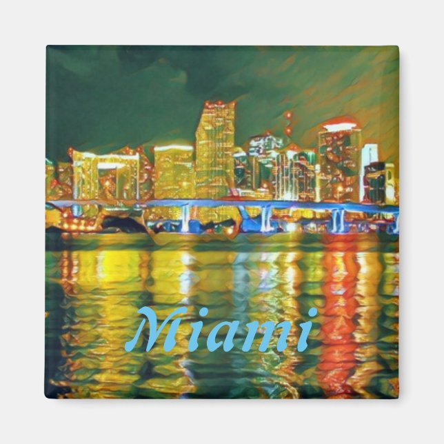 Miami Skyline bei Nachtmagnet Magnet (Vorne)