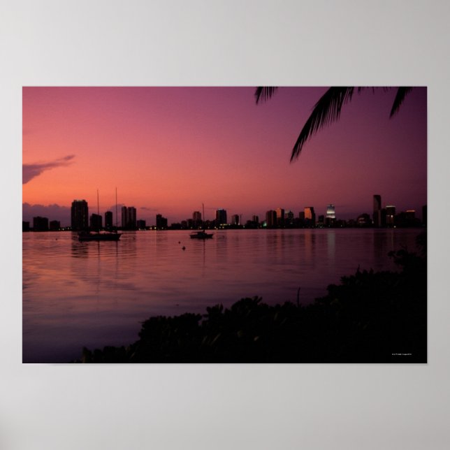 Miami Skyline bei Sunset Poster (Vorne)