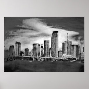 Miami Skyline Charcoal Poster