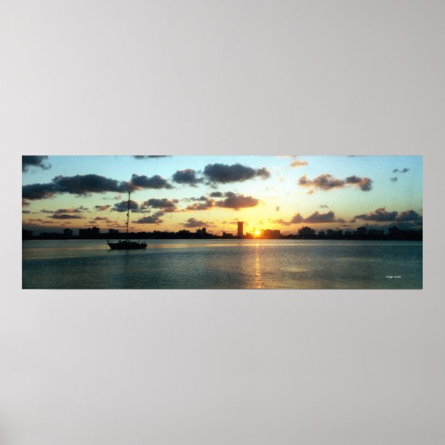 Miami Skyline, Florida Sunset Boat Poster (Vorne)