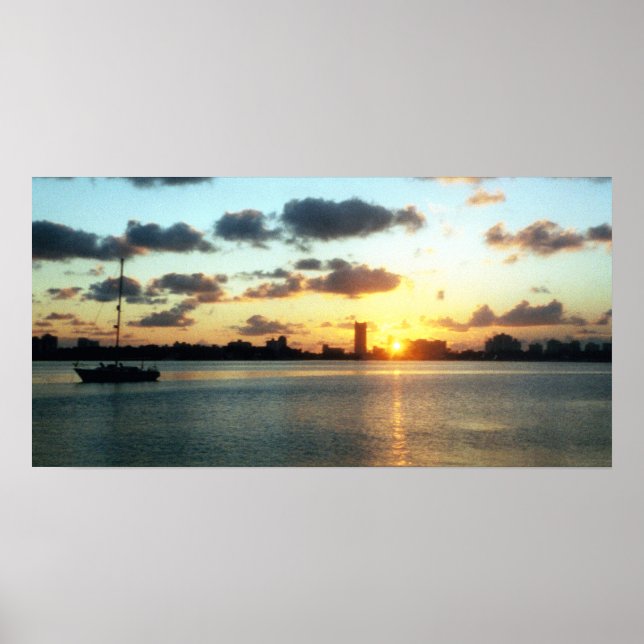 Miami Skyline, Florida Sunset Boat Poster (Vorne)