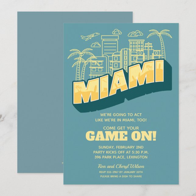 Miami Skyline Game On Football Party Einladung (Vorne/Hinten)