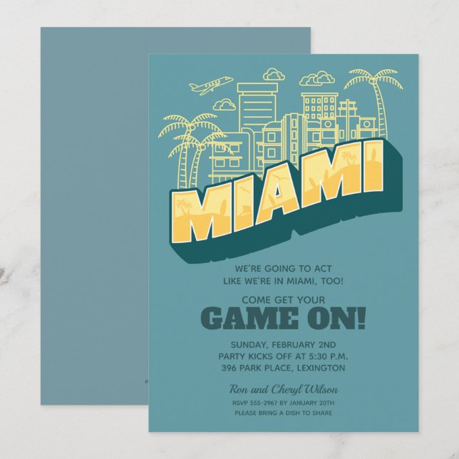 Miami Skyline Game On Football Party Einladung (Vorne/Hinten)