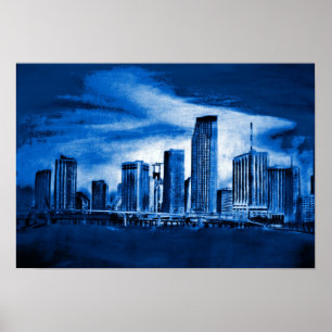 Miami-Skyline im Blau Poster