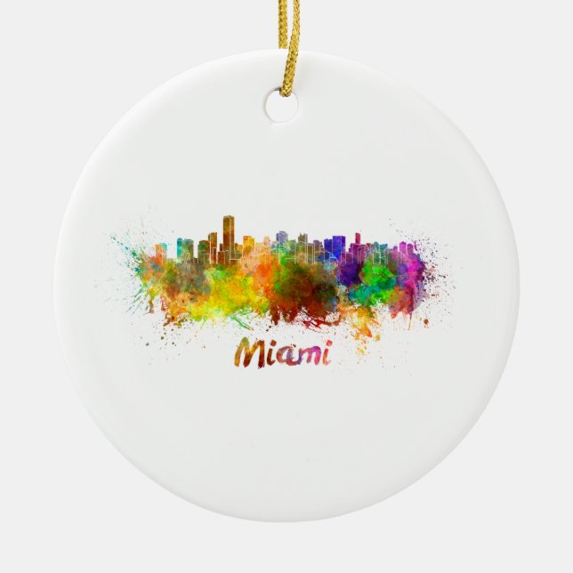 Miami Skyline in Aquarellfarben Keramik Ornament (Vorne)