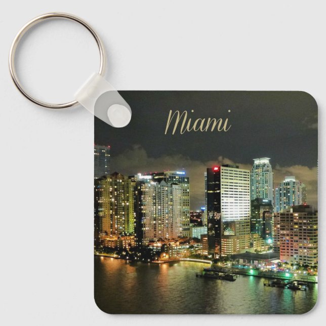 Miami Skyline in der Nacht Schlüsselanhänger (Vorderseite)