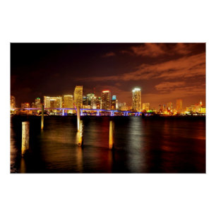 Miami-Skyline nachts, Florida Poster