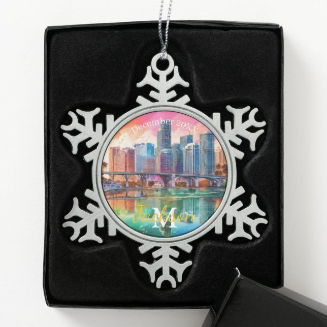Miami Skyline Snowflake Weihnachtsschmuck Schneeflocken Zinn-Ornament (Box)