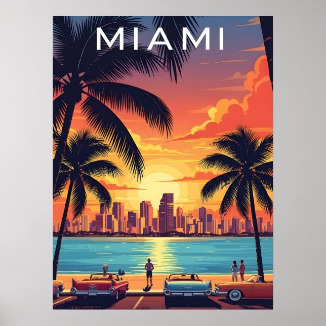 Miami Skyline Sunset Poster (Vorne)