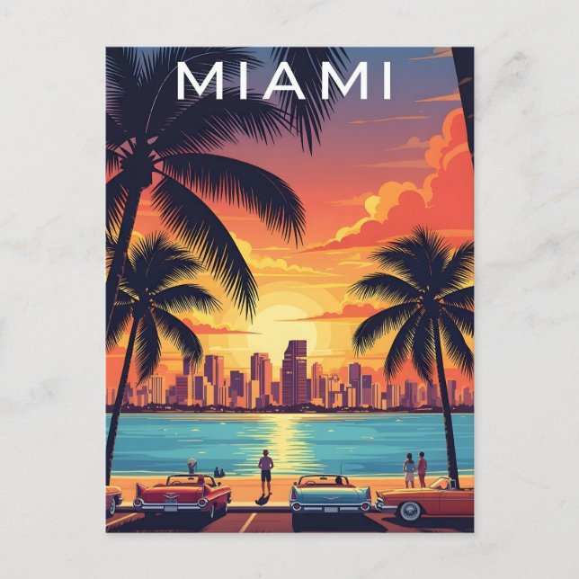Miami Skyline Sunset Postkarte (Vorderseite)