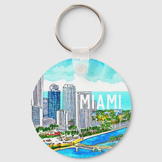 Miami Skyline Tropical Postcard Schlüsselanhänger (Vorderseite)