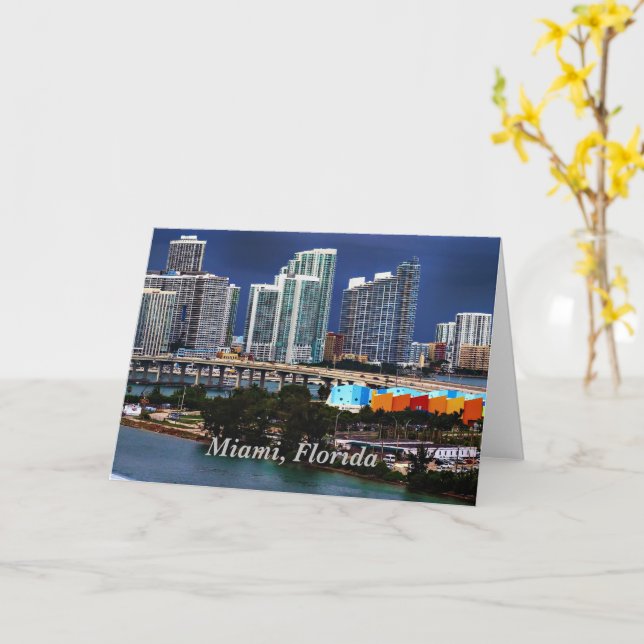 Miami, Skyline von Florida Karte (Gelbe Blume)