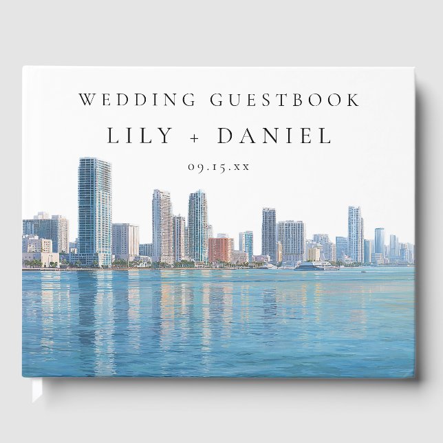 Miami Skyline Watercolor Wedding Gästebuch (Vorderseite)