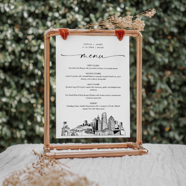 Miami Skyline Wedding Dinner Menu Card 12x18 (Von Creator hochgeladen)