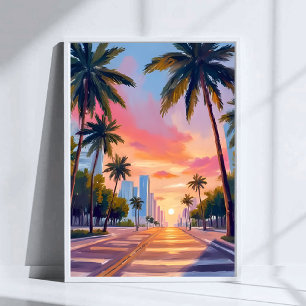 Miami-Sonnenuntergang Palmen Poster