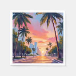 Miami-Sonnenuntergang Palmen Serviette