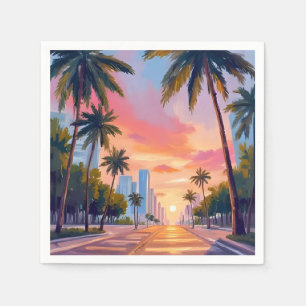Miami-Sonnenuntergang Palmen Serviette