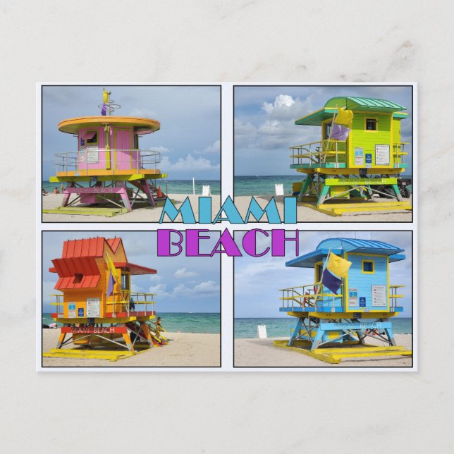 Miami South Beach Rettungsschwimmer Türme Postkart Postkarte (Vorderseite)