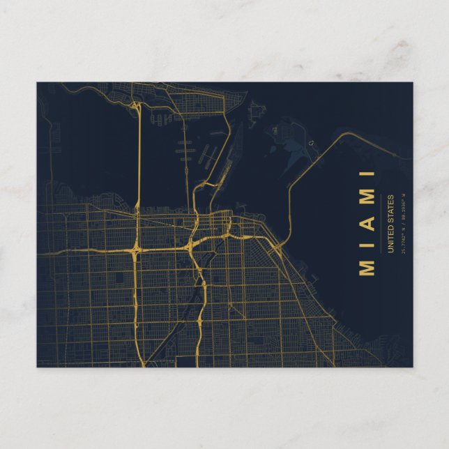 Miami Stadtplan Minimale Postkarte (Vorderseite)