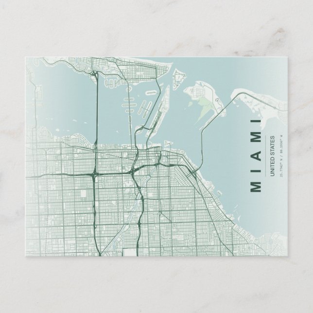Miami Stadtplan Minimale Postkarte (Vorderseite)