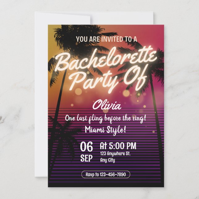 Miami Summer Girls Weekend Bachelorette Party Einladung (Vorderseite)