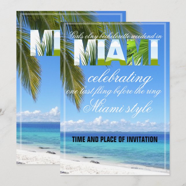Miami Summer Girls Weekend Junggeselinnen-Abschied Einladung (Vorne/Hinten)