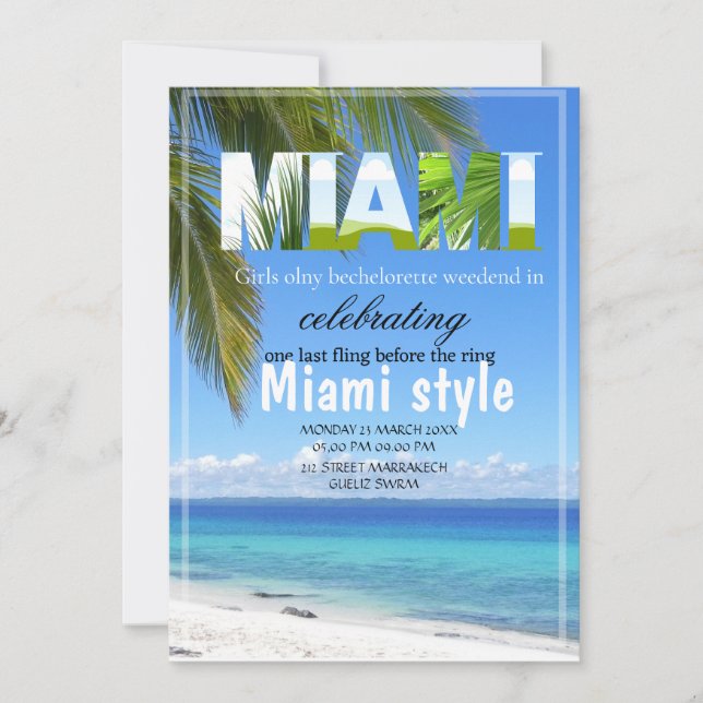 Miami Summer Girls Weekend Junggeselinnen-Abschied Einladung (Vorderseite)