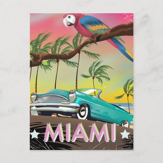 Miami Vintag Retro Reiseaufdruck Postkarte (Vorderseite)