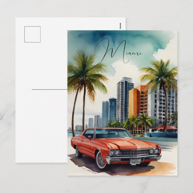 Miami Wasserfarbkunst Feiertagspostkarte (Vorne/Hinten)