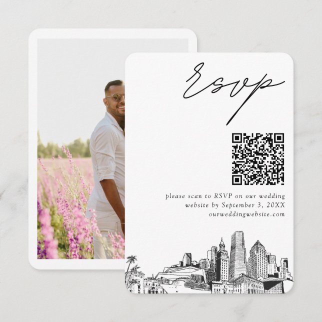 Miami Wedding RSVP QR Code Small Enclosure Card Begleitkarte (Vorne/Hinten)