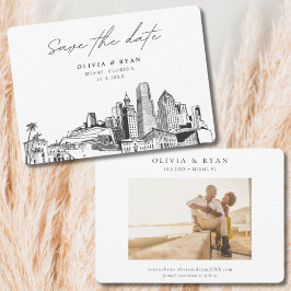 Miami Wedding Skyline Sketch Modern Save the Date Einladung