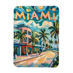 Miamis Ocean Drive Travel Art in Van Gogh's Style Magnet
