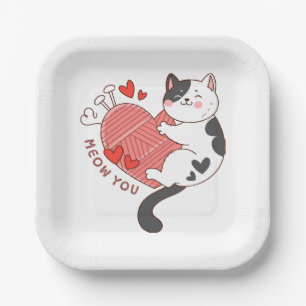 Miau, du süße Katze Valentinstag Pappteller