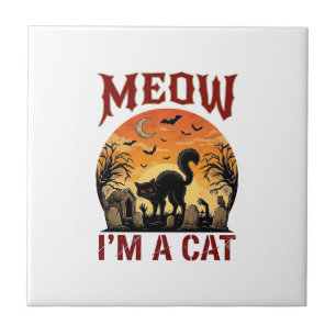 Miau-Katze Halloween Schwarz Friedhof_1 Fliese