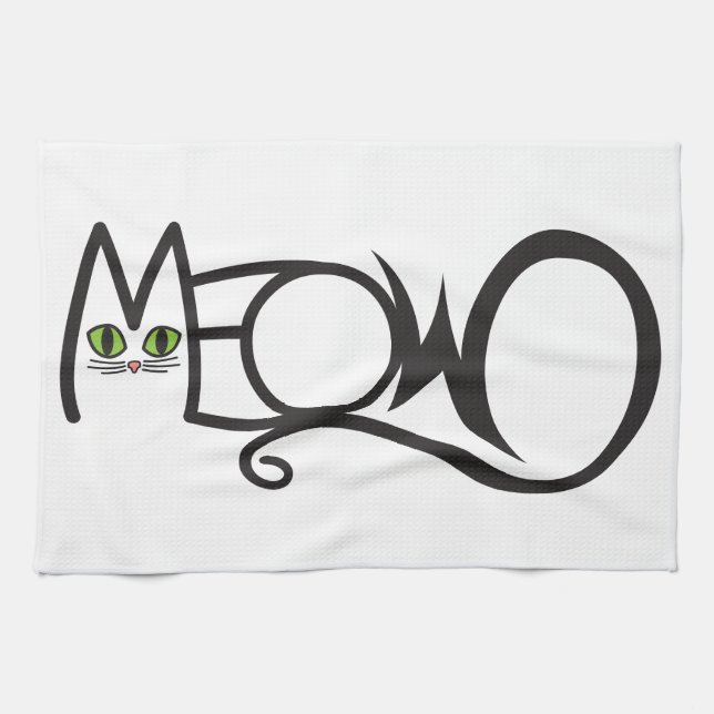 Miau-Katzen-Typografie Geschirrtuch (Horizontal)