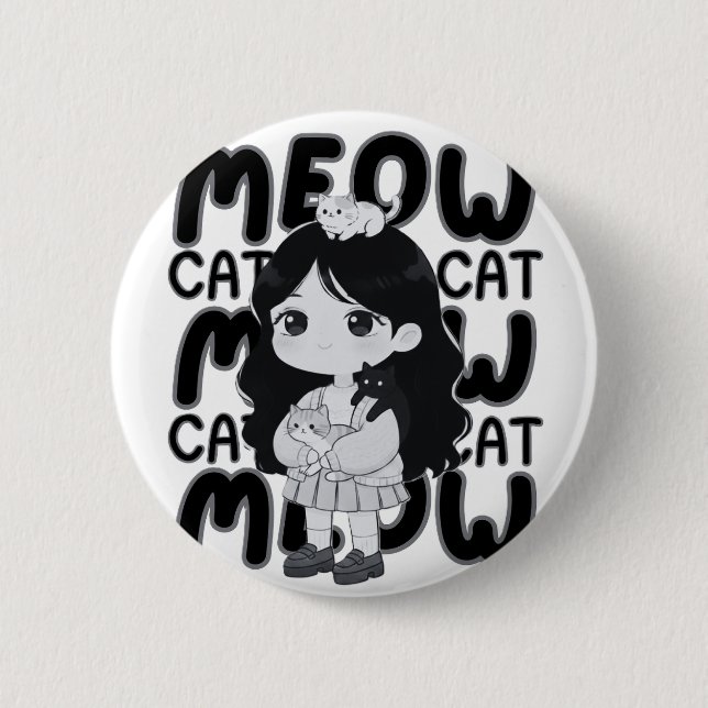 Miau Katzenliebhaber Ästhetik Chibi Mädchen Illust Button (Vorderseite)