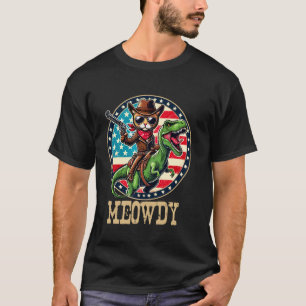 Miau lustiger Western-Cowboy-Katze reitet auf T-Re T-Shirt