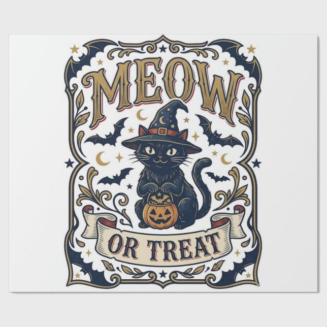 Miau oder Behandle Halloween-Katze Gruselige Katze Geschenkpapier (Flach)