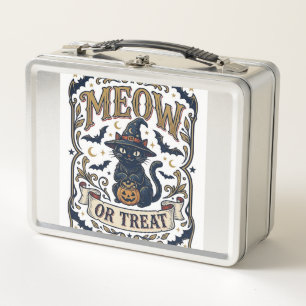 Miau oder Behandle Halloween-Katze Gruselige Katze Metall Brotdose