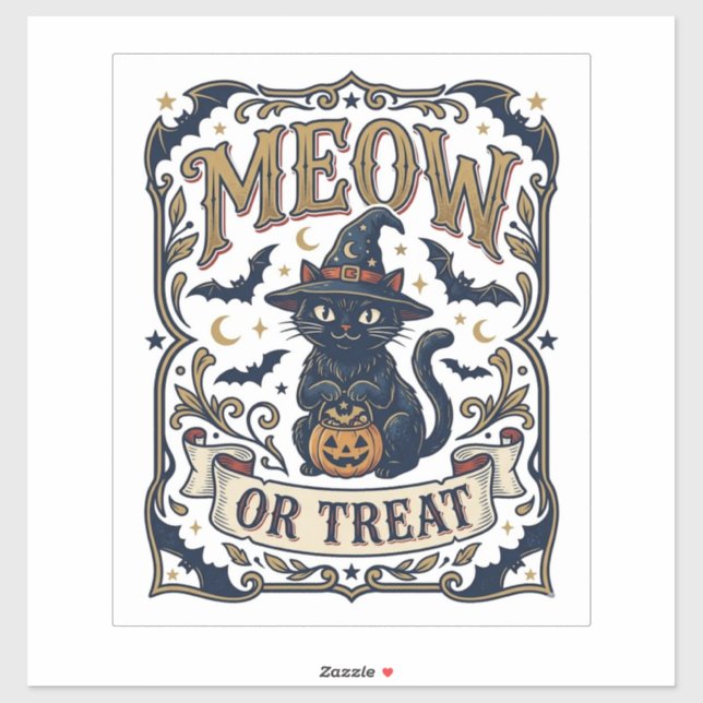 Miau oder Behandle Katze Halloween Gruselige Katze Aufkleber (Blatt)