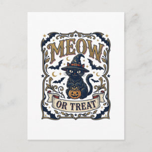 Miau oder Behandle Katze Halloween Gruselige Katze Postkarte