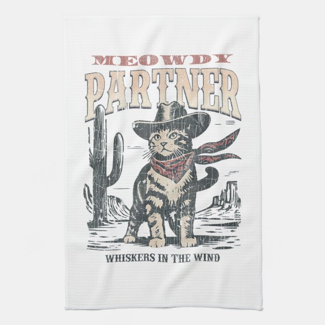 Miau Partner Cowboy Katze  Geschirrtuch (Vertikal)