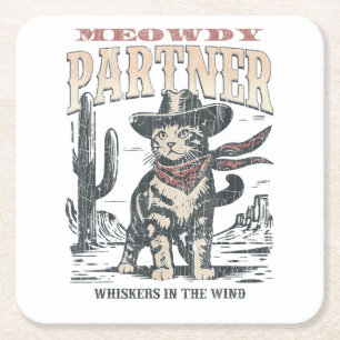 Miau Partner Cowboy Katze Rechteckiger Pappuntersetzer